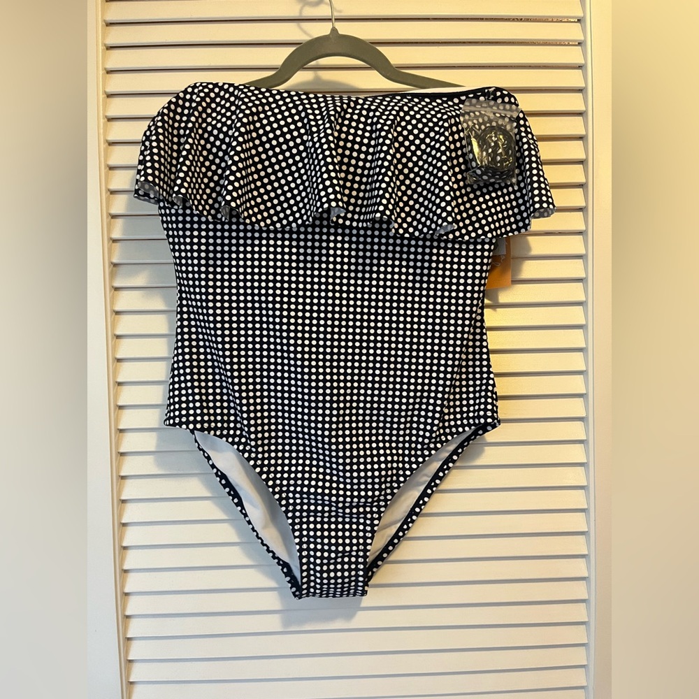 Kona Sol Chic Black and White Polka Dot Swim One Piece